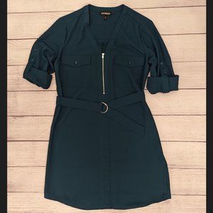 Express Roll-Sleeve Zip-Up Shirt Dress S